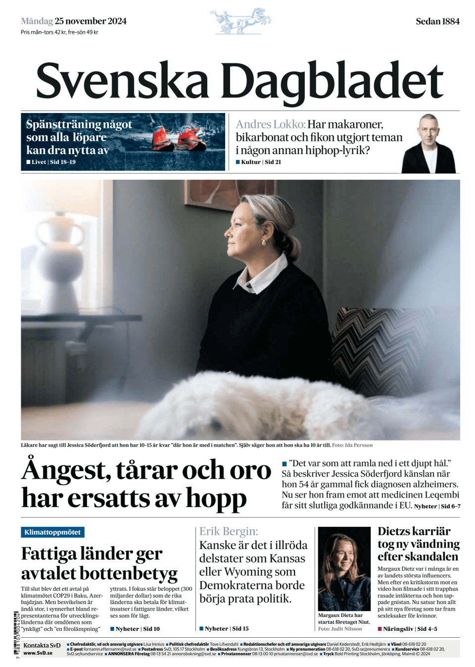 Prima-pagina-Svenska Dagbladet-edizione-di-oggi-20241125